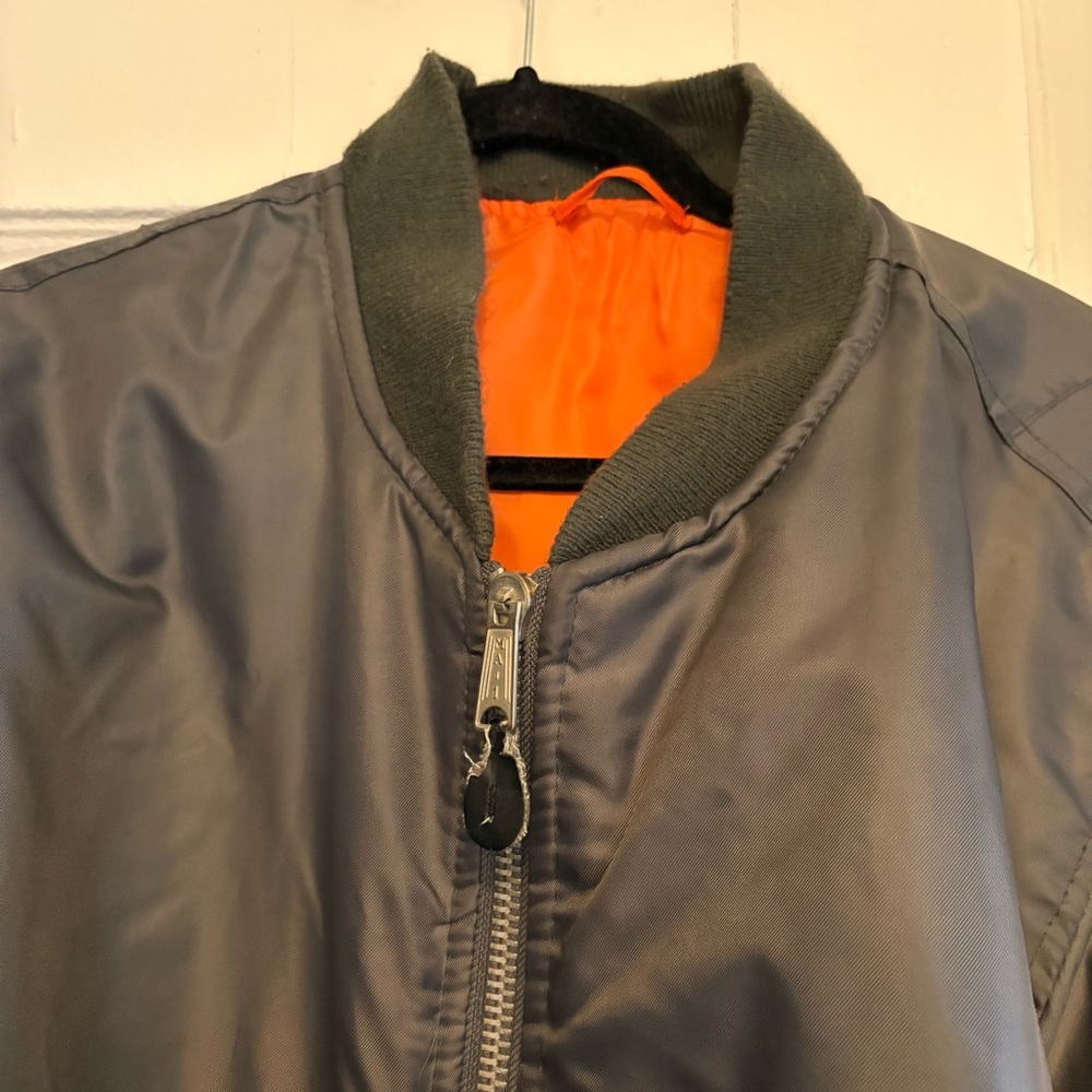 Gray Bomber Jacket With Orange Lining - image 2